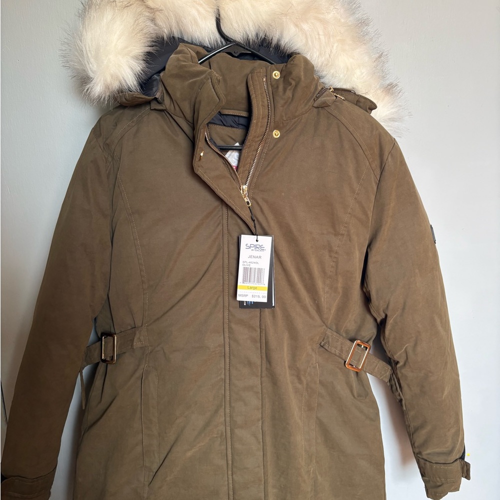 Galaxy By Harvic Olive Ski & Snow Parka with Faux Fur Trim